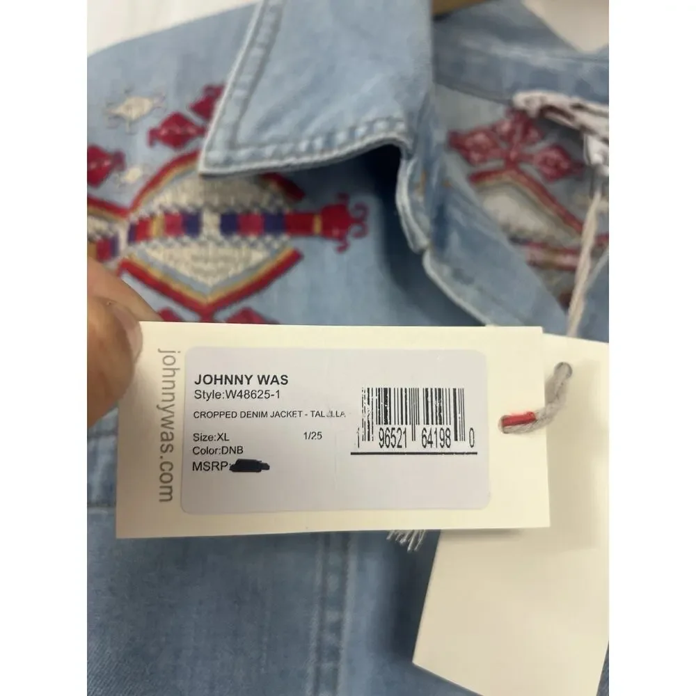 NWT Johnny Was Biya Workshop JWLA Embroidered Denim Jean Jacket Talulla XL